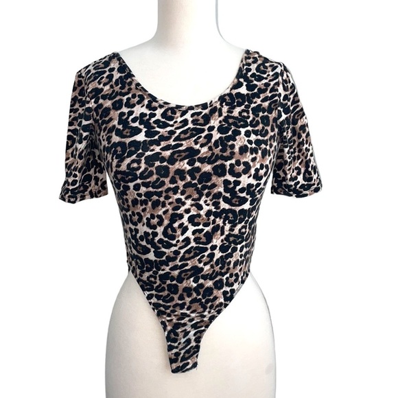 XHILARATION leopard animal print scoop neck bodycon bodysuit in women’s  small - Picture 1 of 11